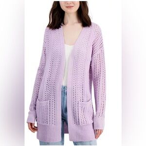 Hippie Rose Lavender Open-Weave Long Cardigan